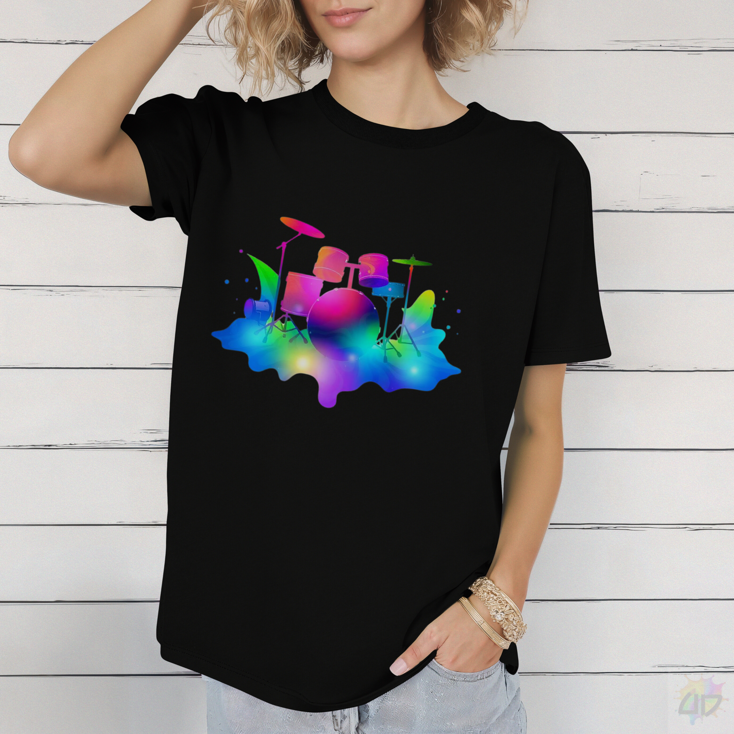 Colorful Drum Set in a Splash Graphic Tee.