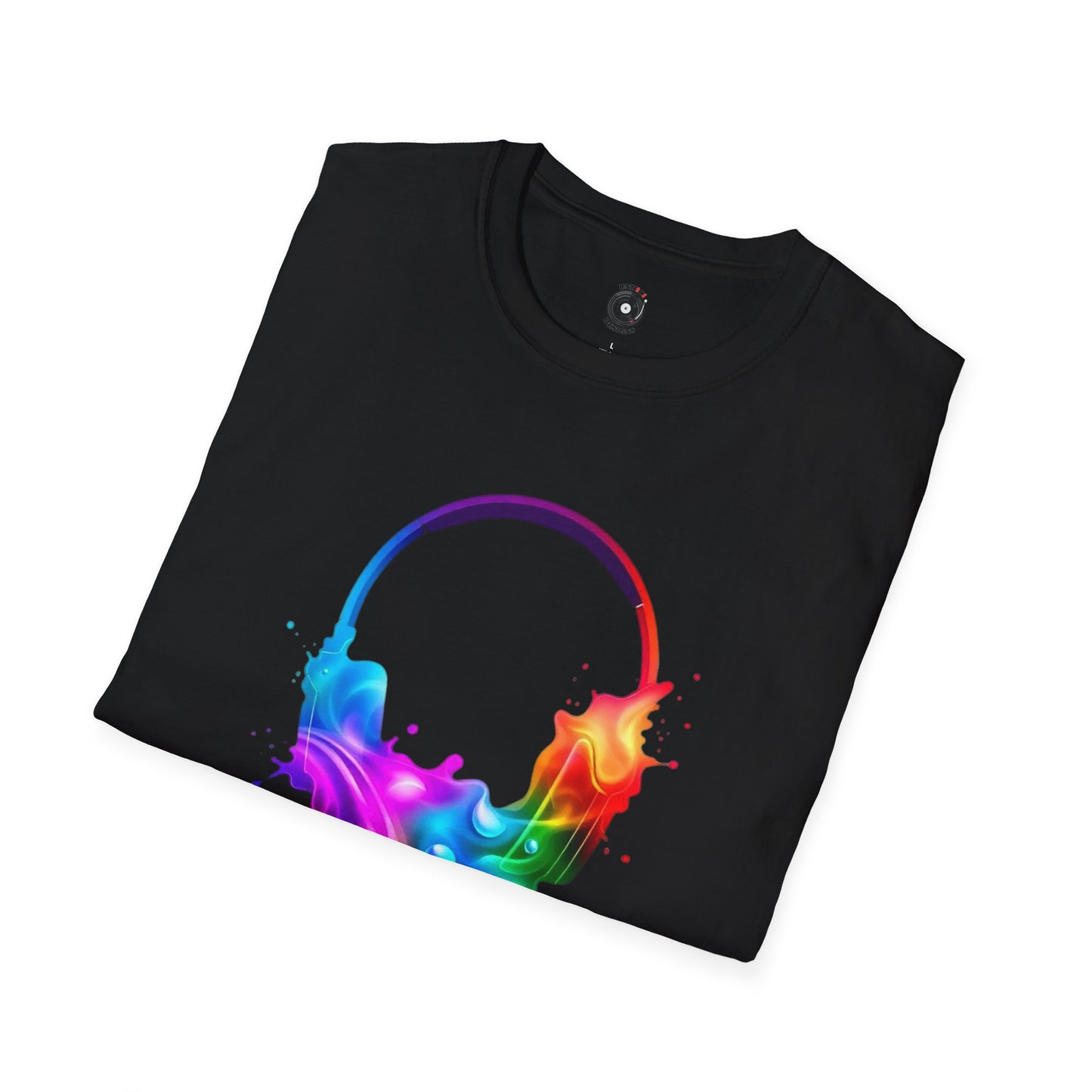 Colorful headphones in a multi-colored splash graphic.