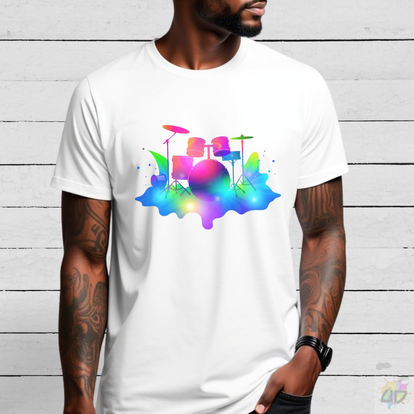 Colorful Drum Set in a Splash Graphic Tee.