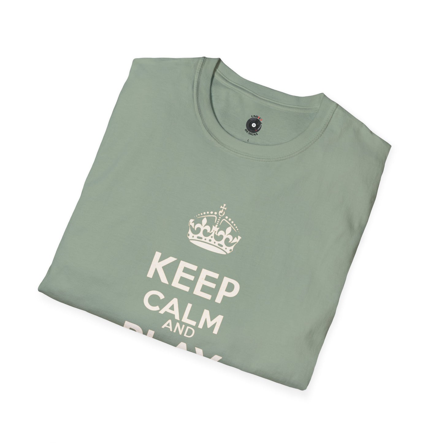 "Keep calm and play drums" text graphic tee.