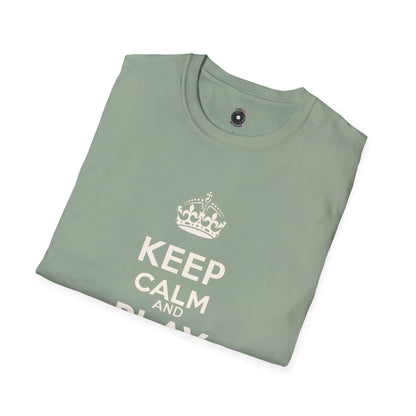 "Keep calm and play drums" text graphic tee.