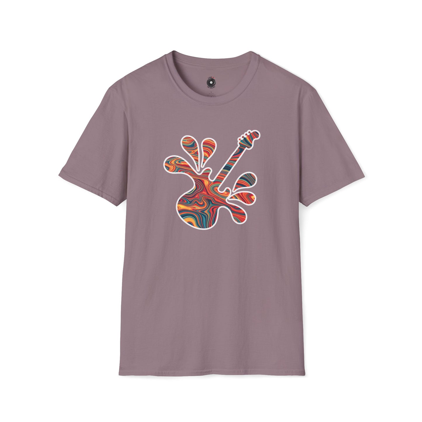 Tie-Dye Guitar in a Vibrant Splash Graphic Tee.