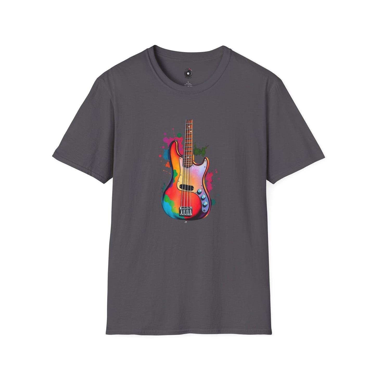 Colorful Jazz Bass Body on a colorful splash graphic.