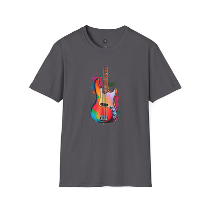 Colorful Jazz Bass Body on a colorful splash graphic.