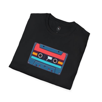 Retro red and blue cassette tape graphic.