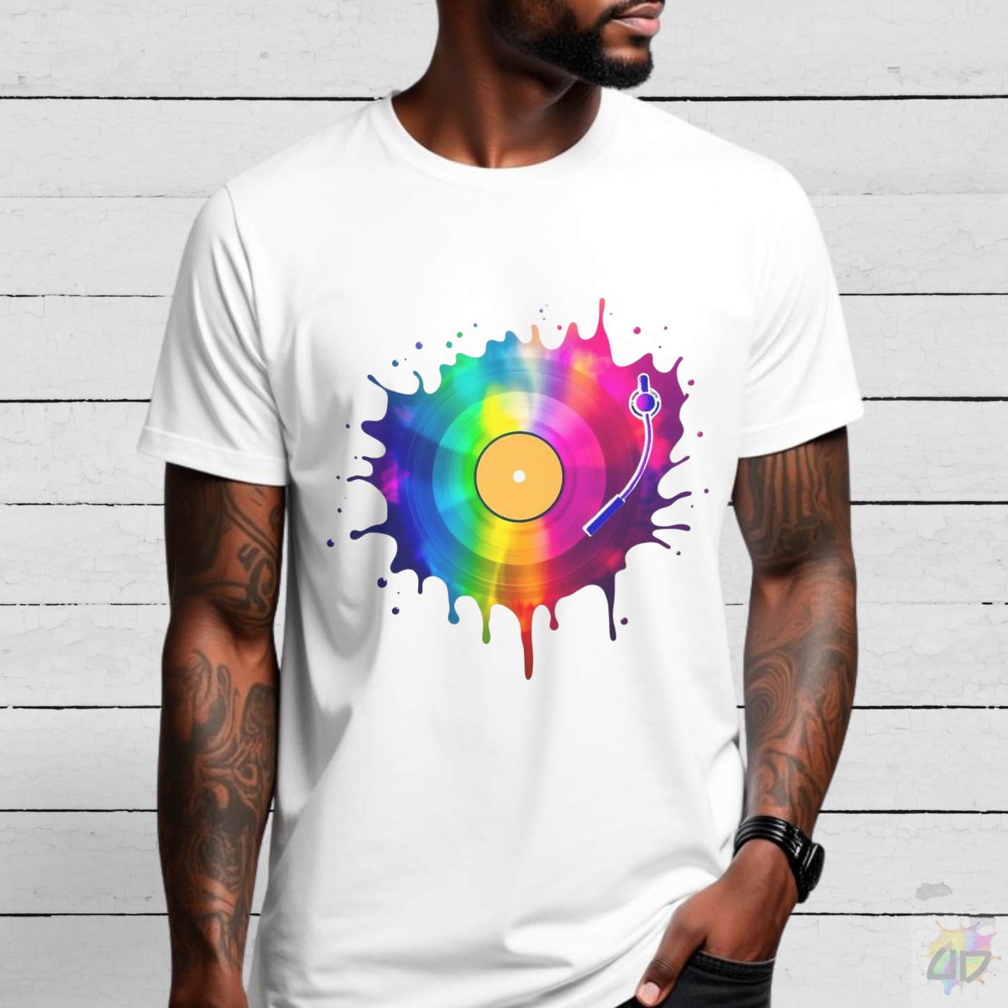Colorful Vinyl Record in a Splash Graphic Tee.