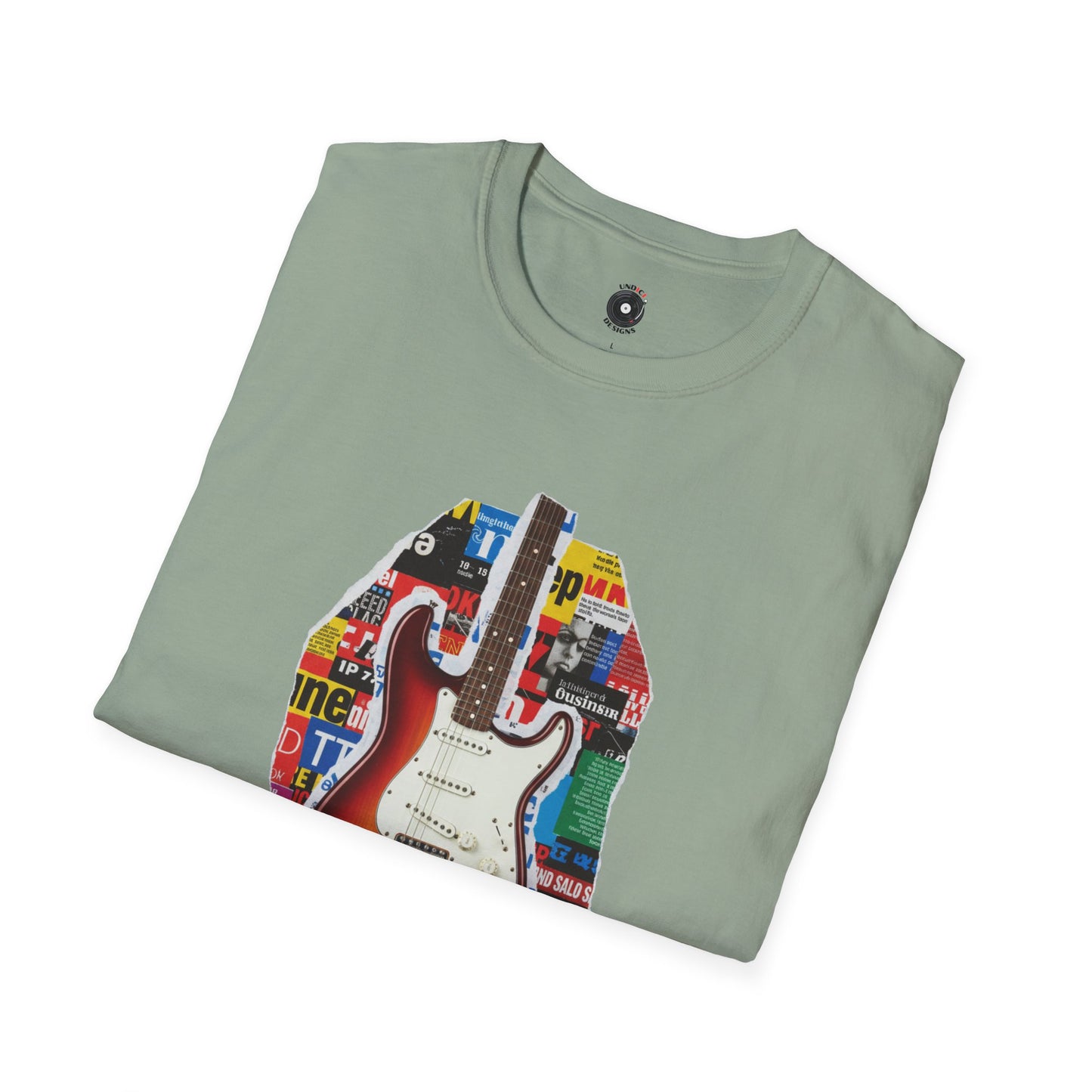 Strat style guitar magazine cutout graphic