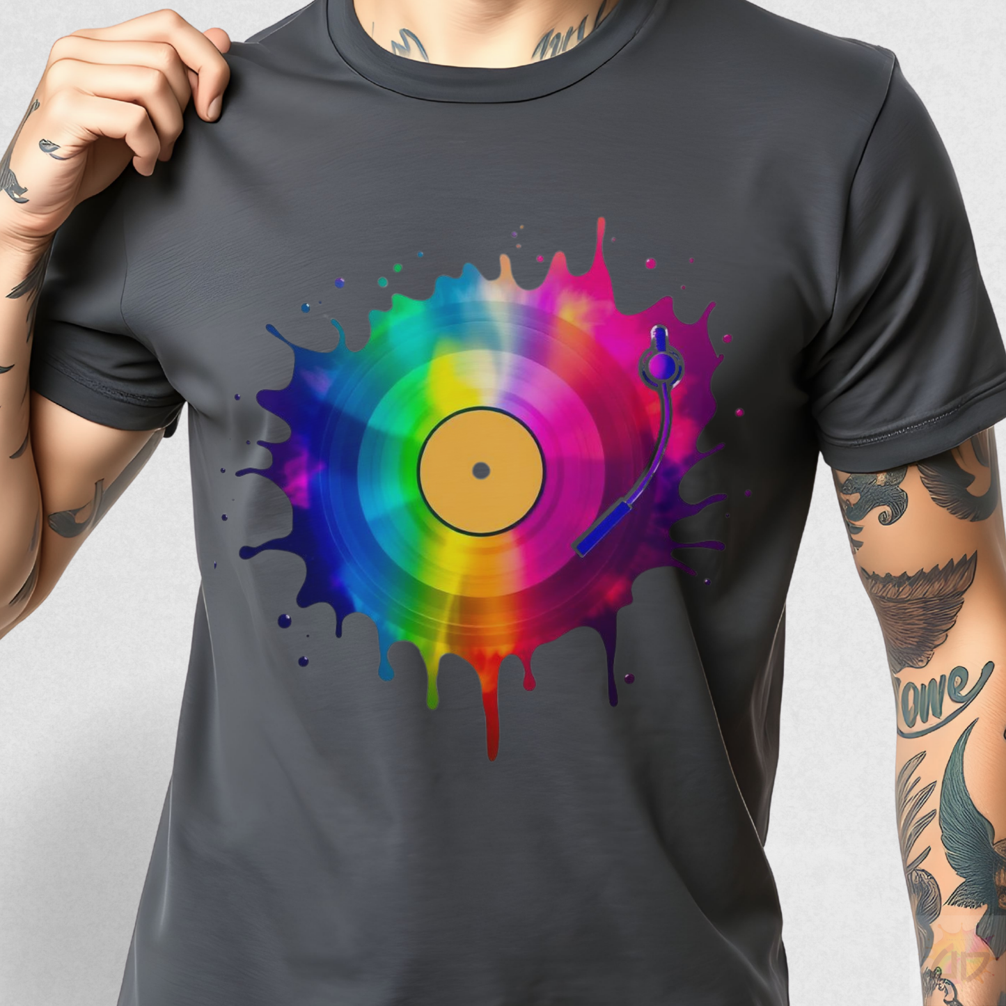 Colorful Vinyl Record in a Splash Graphic Tee.