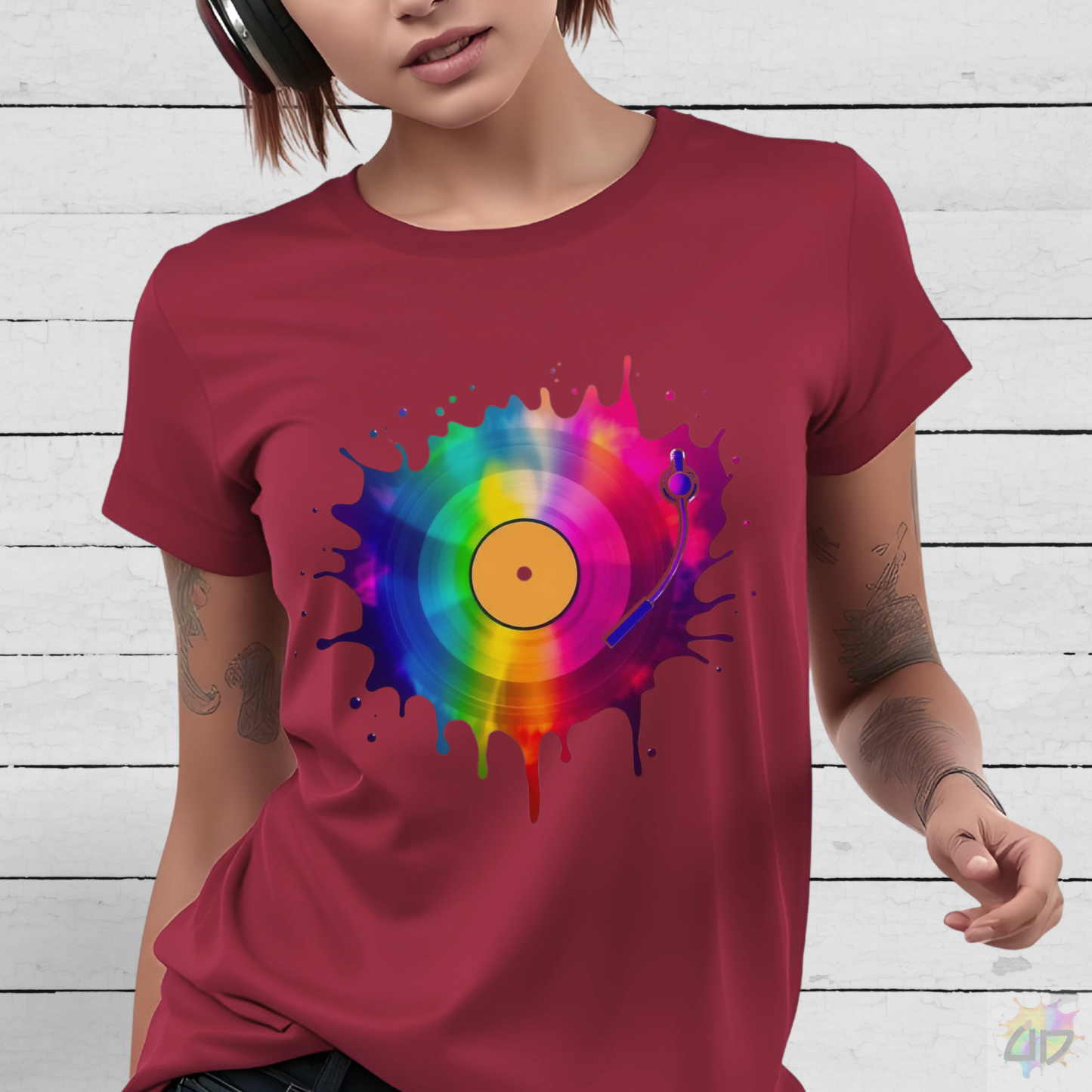 Colorful Vinyl Record in a Splash Graphic Tee.