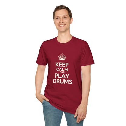 "Keep calm and play drums" text graphic tee.