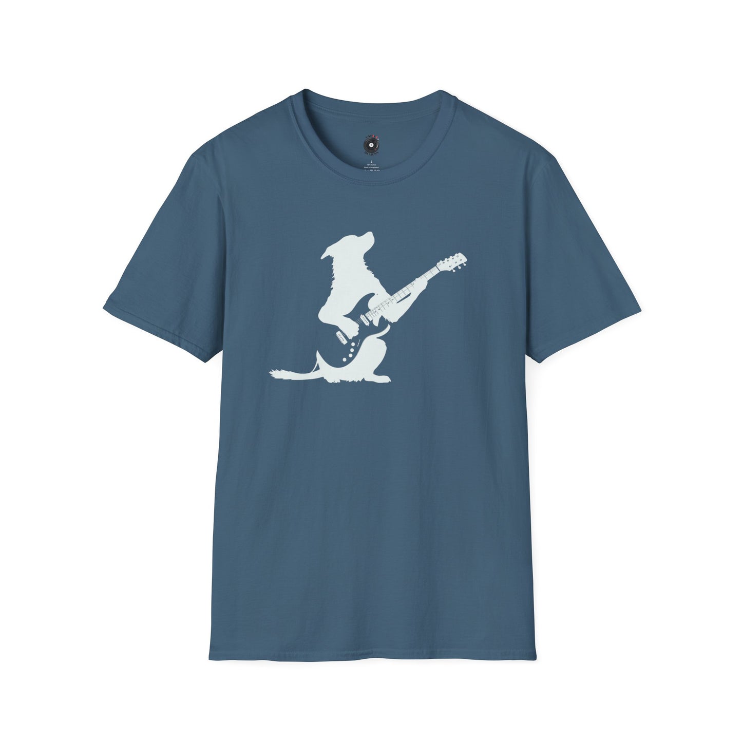 Silhouette of a Pup Playing a Guitar Tee.