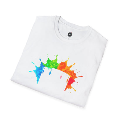 Colorful drum silhouette in a vibrant splash graphic.