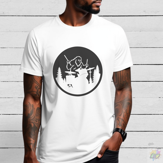 Big Foot Silhouette Playing Drums Graphic Tee.