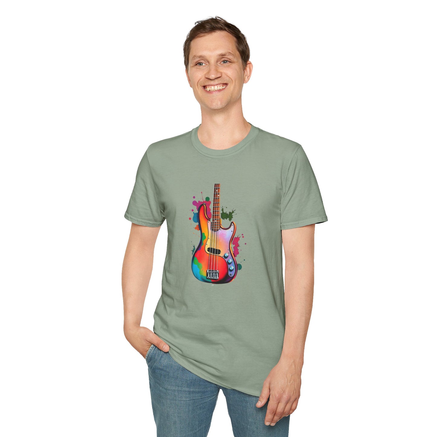 Colorful Jazz Bass Body on a colorful splash graphic.