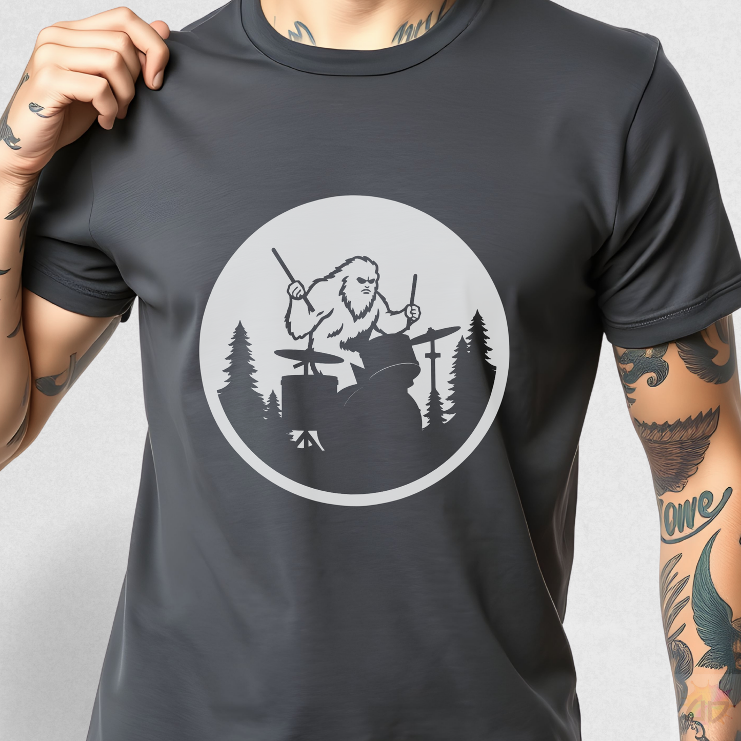 Big Foot Silhouette Playing Drums Graphic Tee.