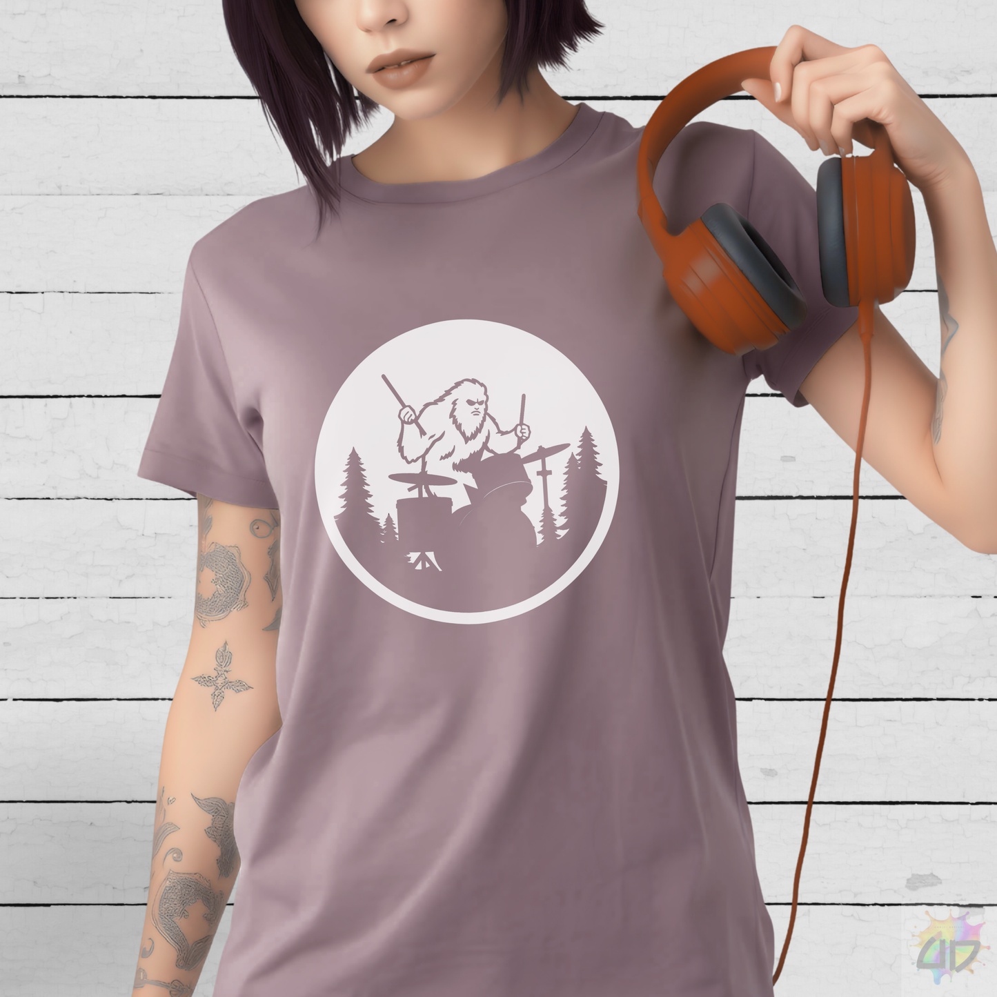 Big Foot Silhouette Playing Drums Graphic Tee.