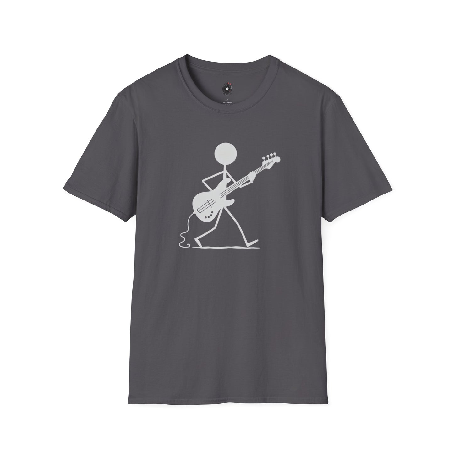 stick figure walking and playing bass