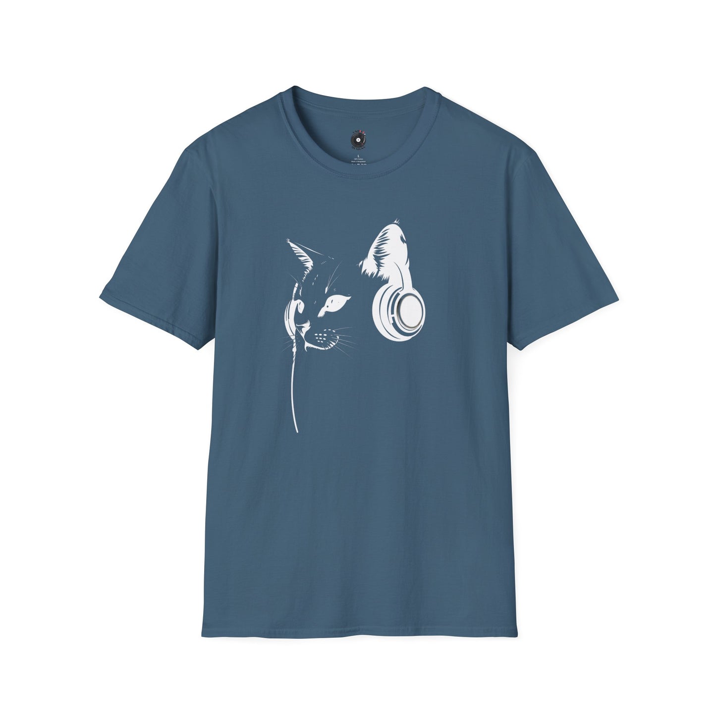 Silhouette of Cat Wearing Headphones Graphic Tee.