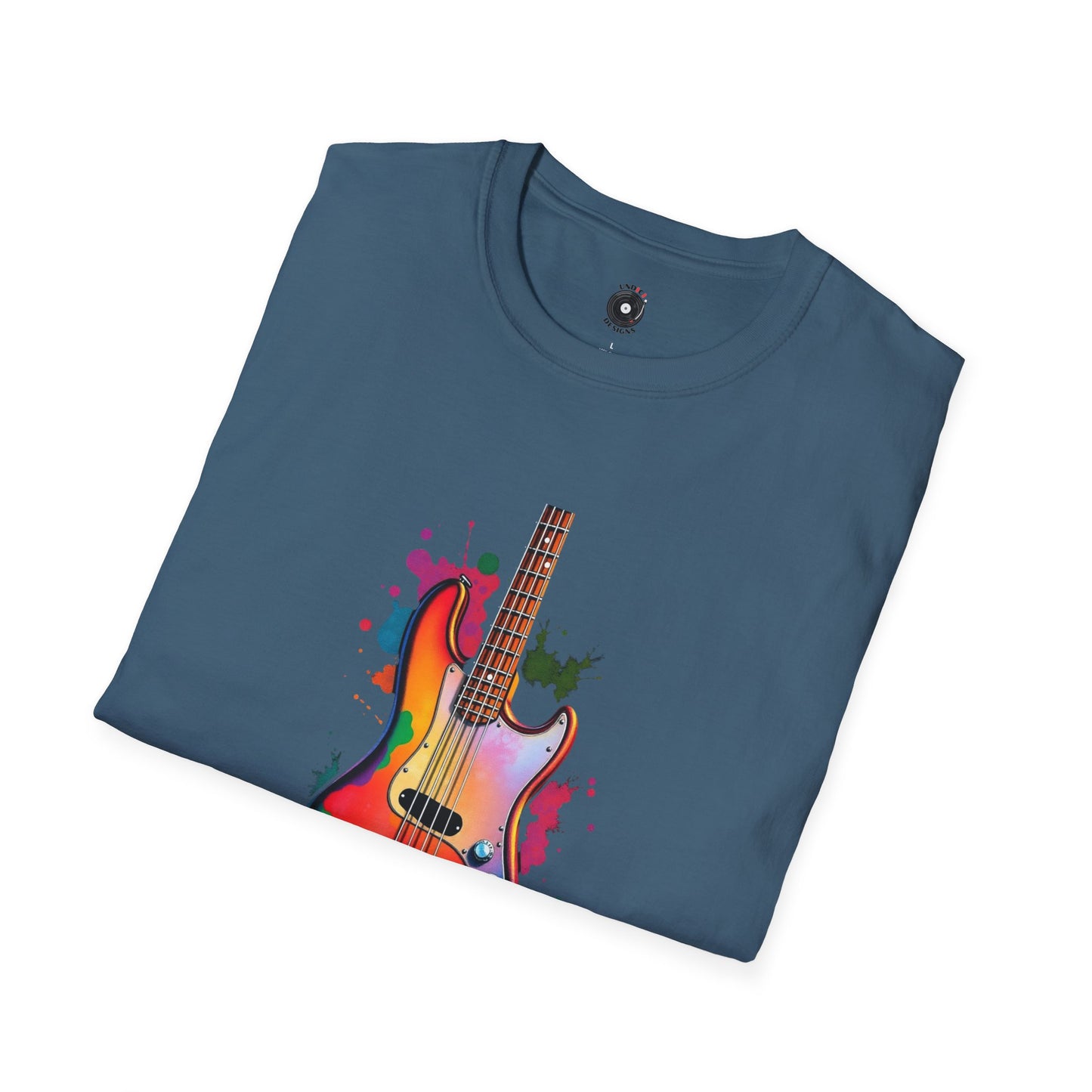 Colorful Jazz Bass Body on a colorful splash graphic.