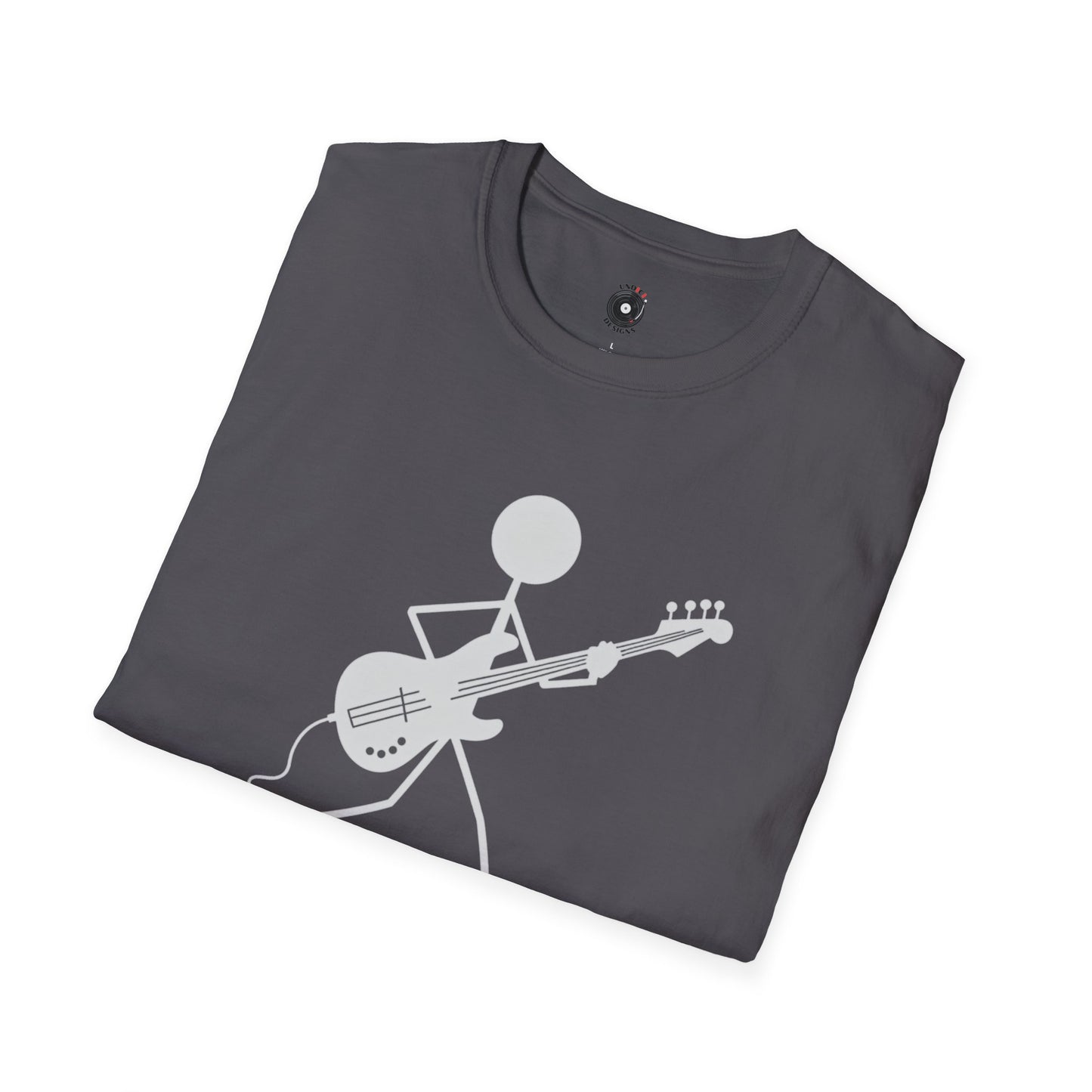 stick figure walking and playing bass