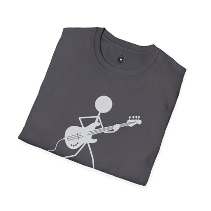 stick figure walking and playing bass