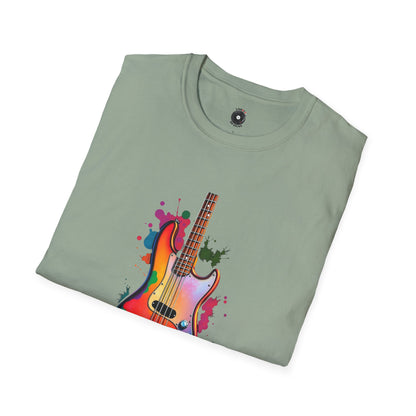 Colorful Jazz Bass Body on a colorful splash graphic.