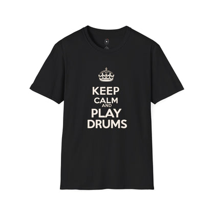 "Keep calm and play drums" text graphic tee.