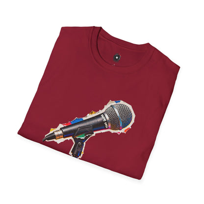 Microphone cut from a magazine graphic