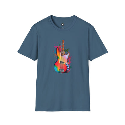 Colorful Jazz Bass Body on a colorful splash graphic.
