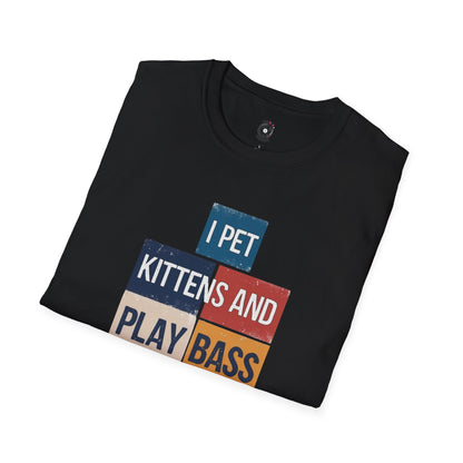 "I pet kittens and play bass" in colorful highlights