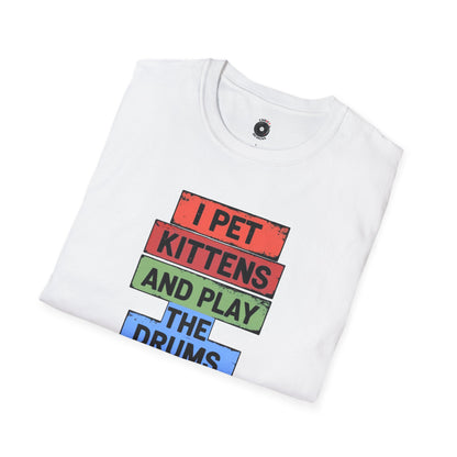 "I pet kittens and play the drums" in colorful highlights