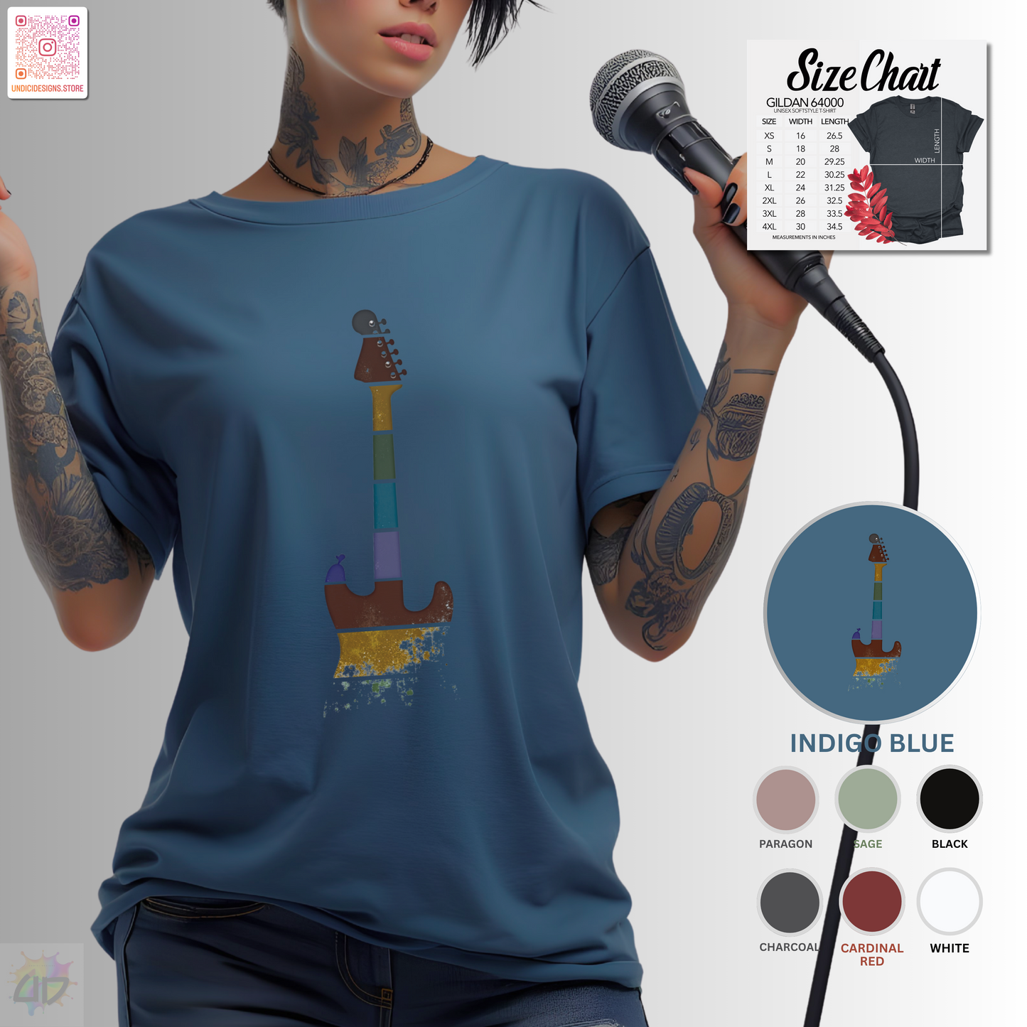 Retro sunset grunge strat style guitar silhouette graphic tee.