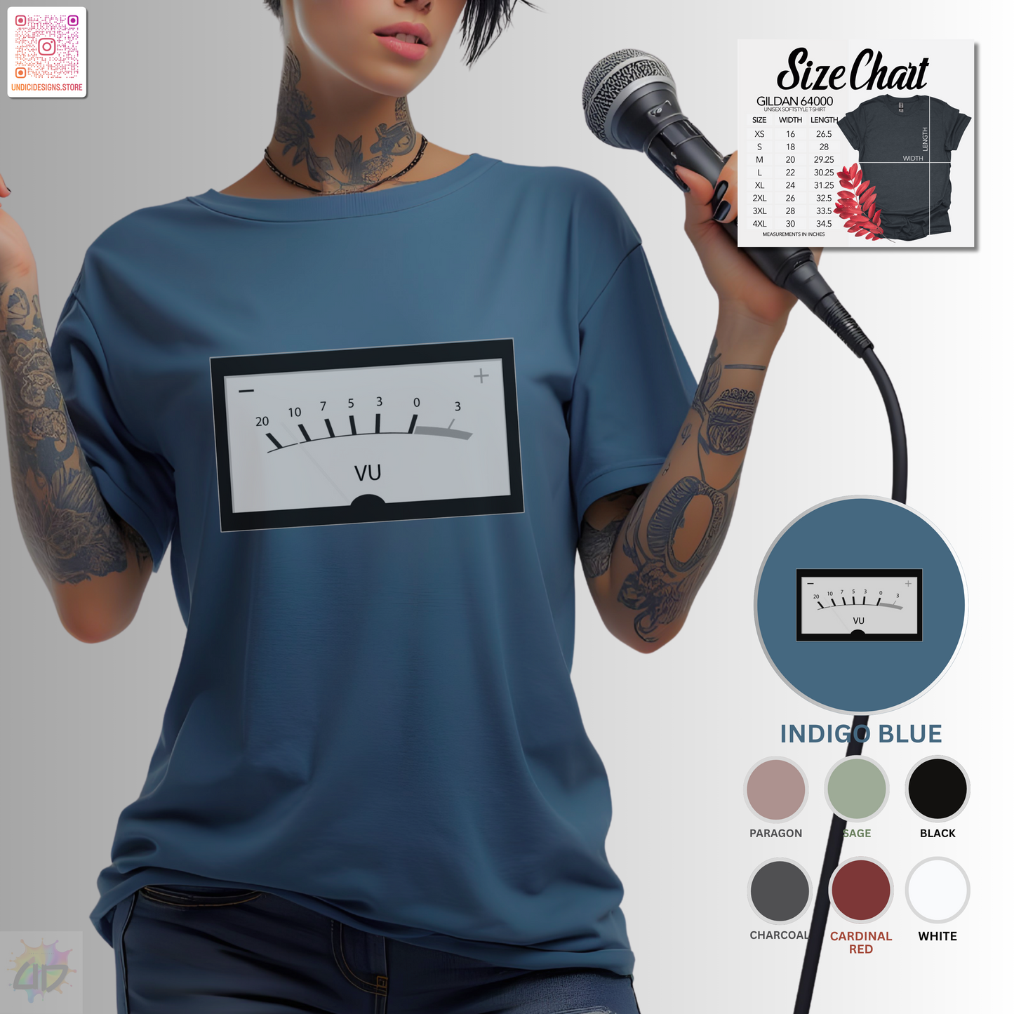 VU meter graphic tee in black and white.