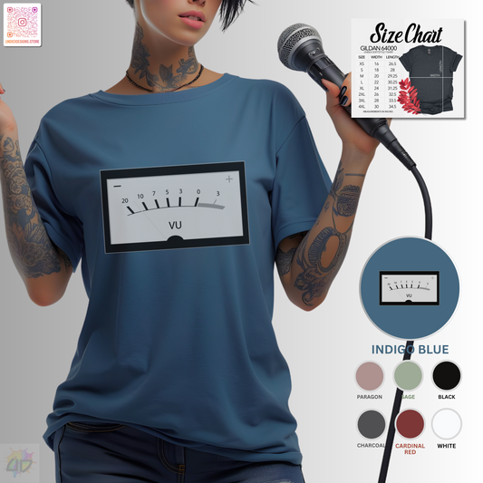 VU meter graphic tee in black and white.
