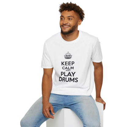 "Keep calm and play drums" text graphic tee.