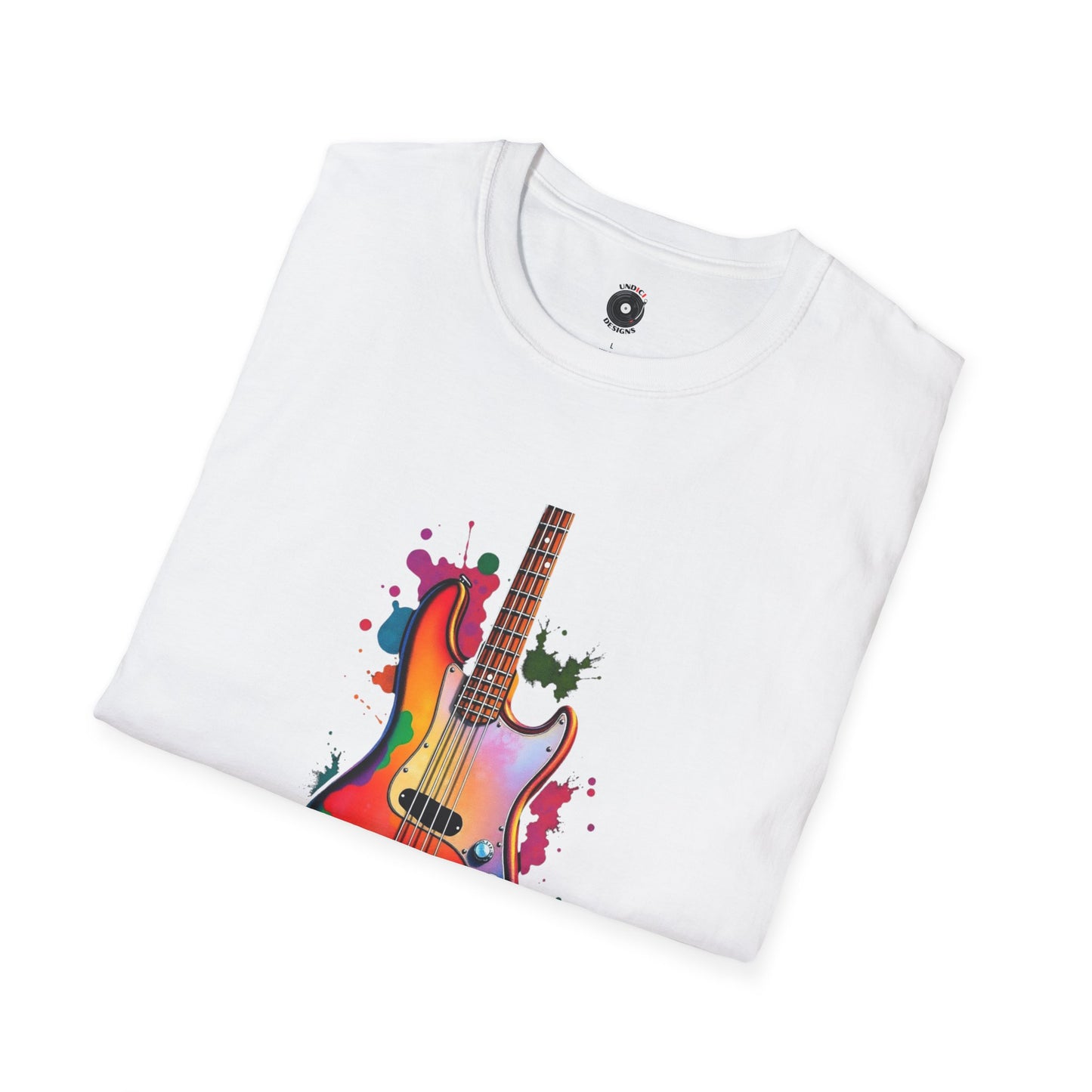 Colorful Jazz Bass Body on a colorful splash graphic.