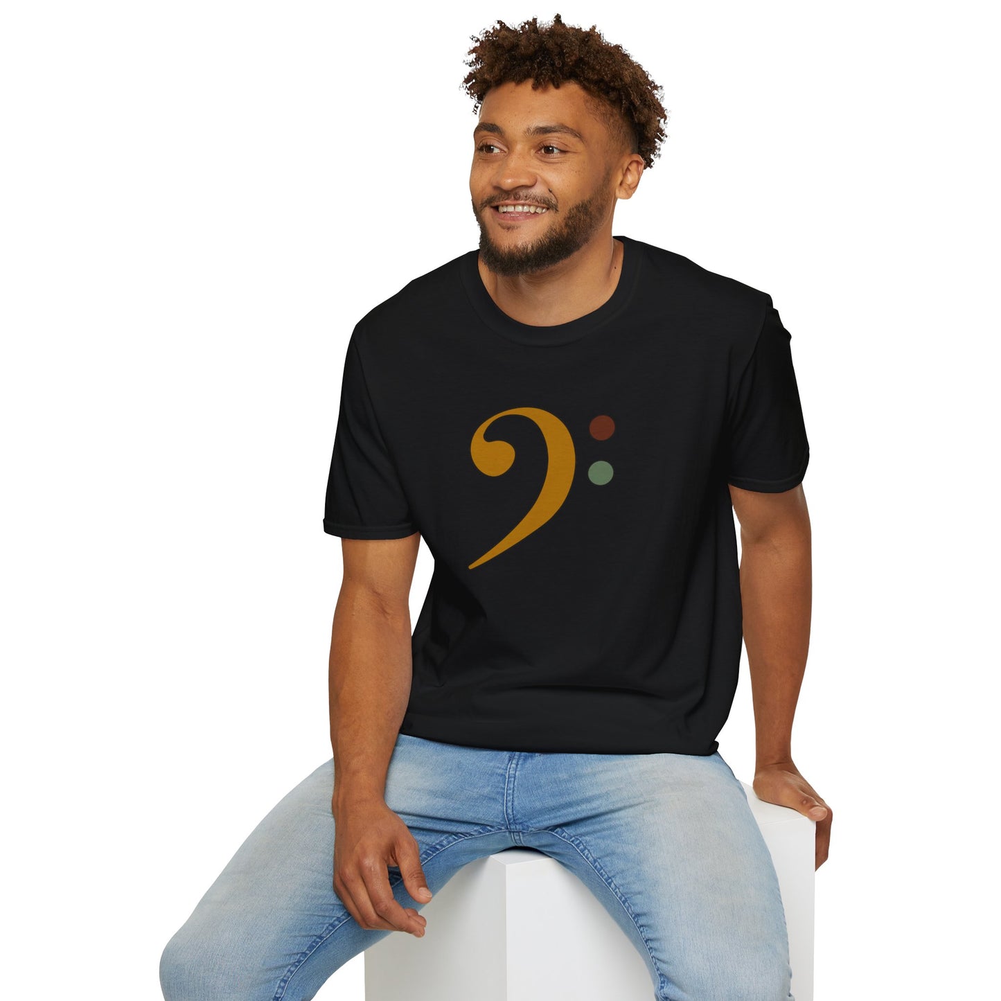 Multi-colored bass clef graphic tee