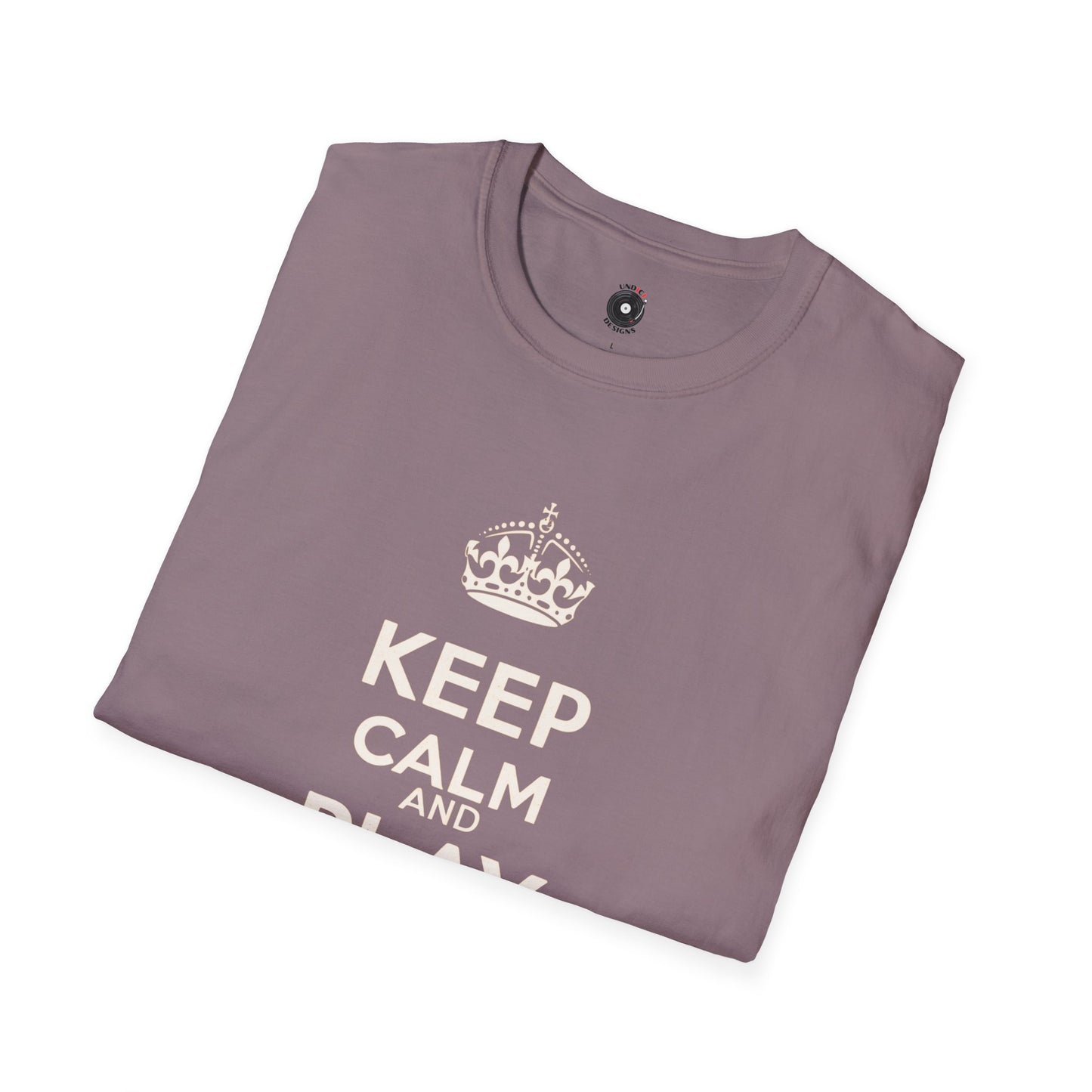 "Keep calm and play drums" text graphic tee.