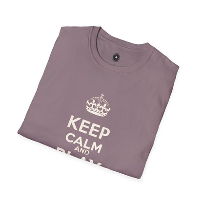 "Keep calm and play drums" text graphic tee.
