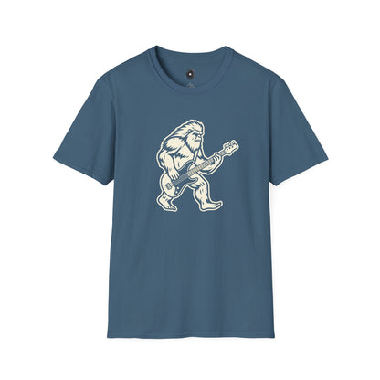 Yeti silhouette with Bass guitar in a cream-colored graphic.