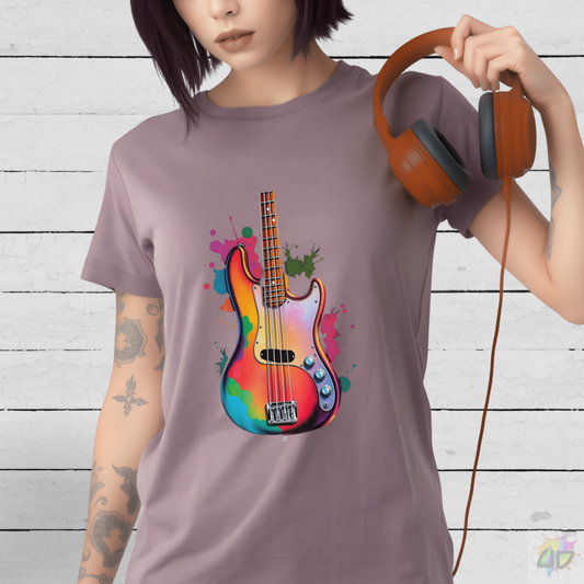 Colorful Jazz Bass Body Splash Graphic Tee.