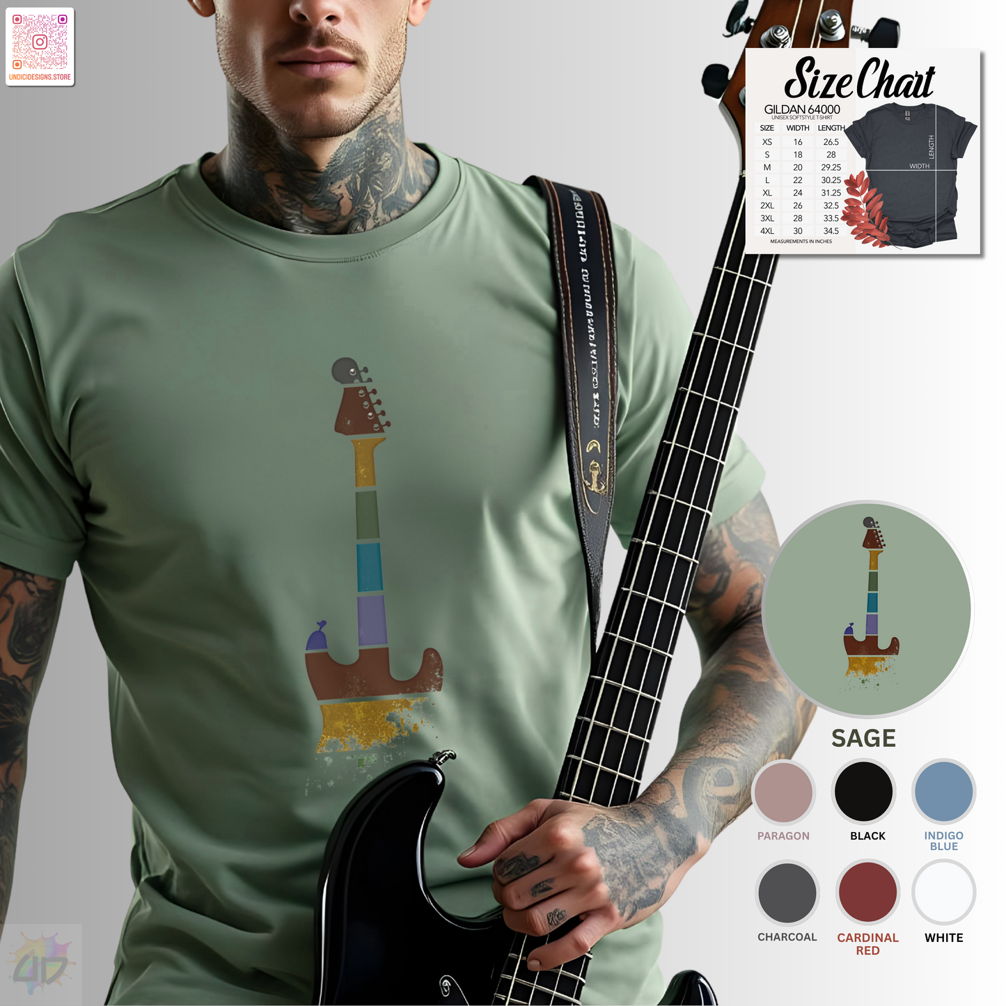 Retro sunset grunge strat style guitar silhouette graphic tee.