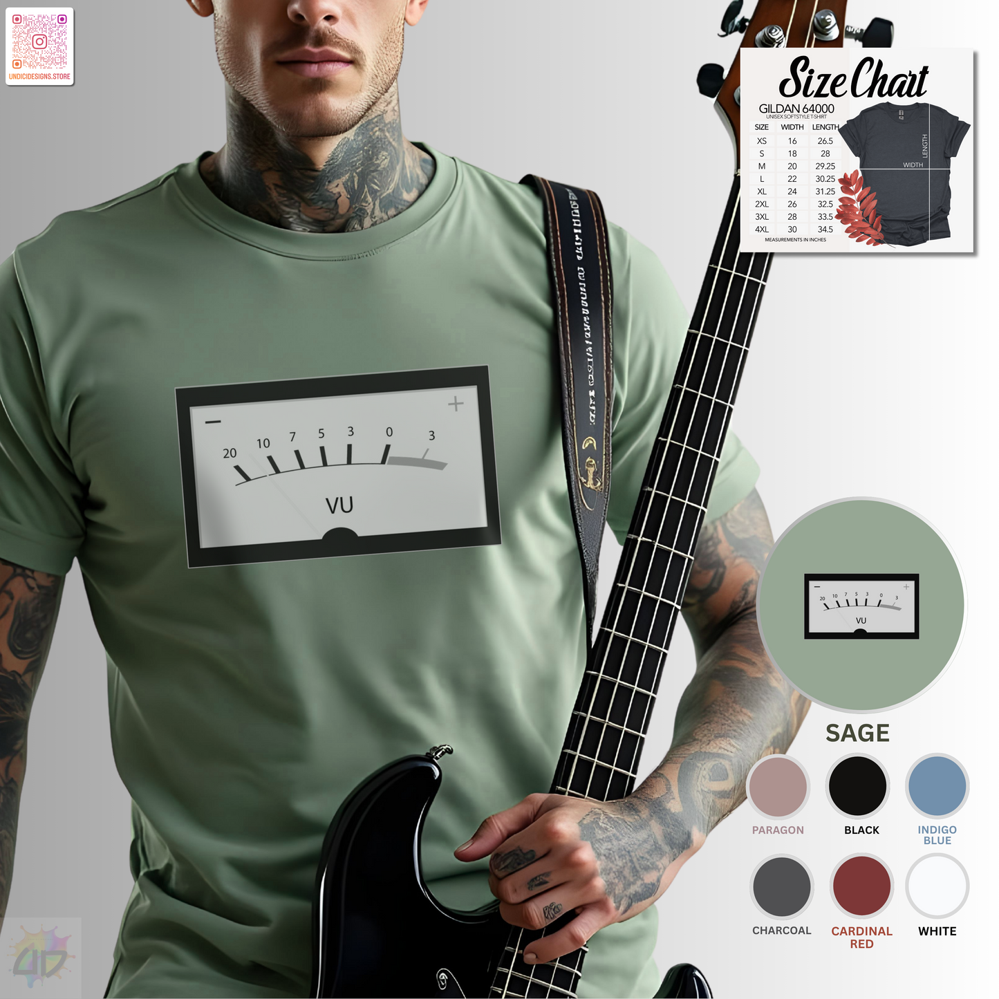VU meter graphic tee in black and white.