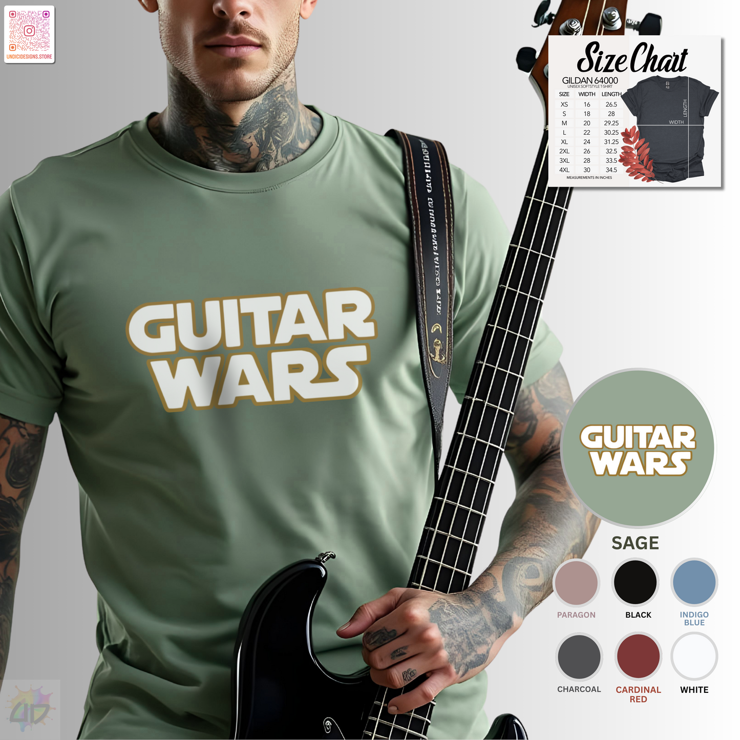 "Guitar Wars" graphic tee.