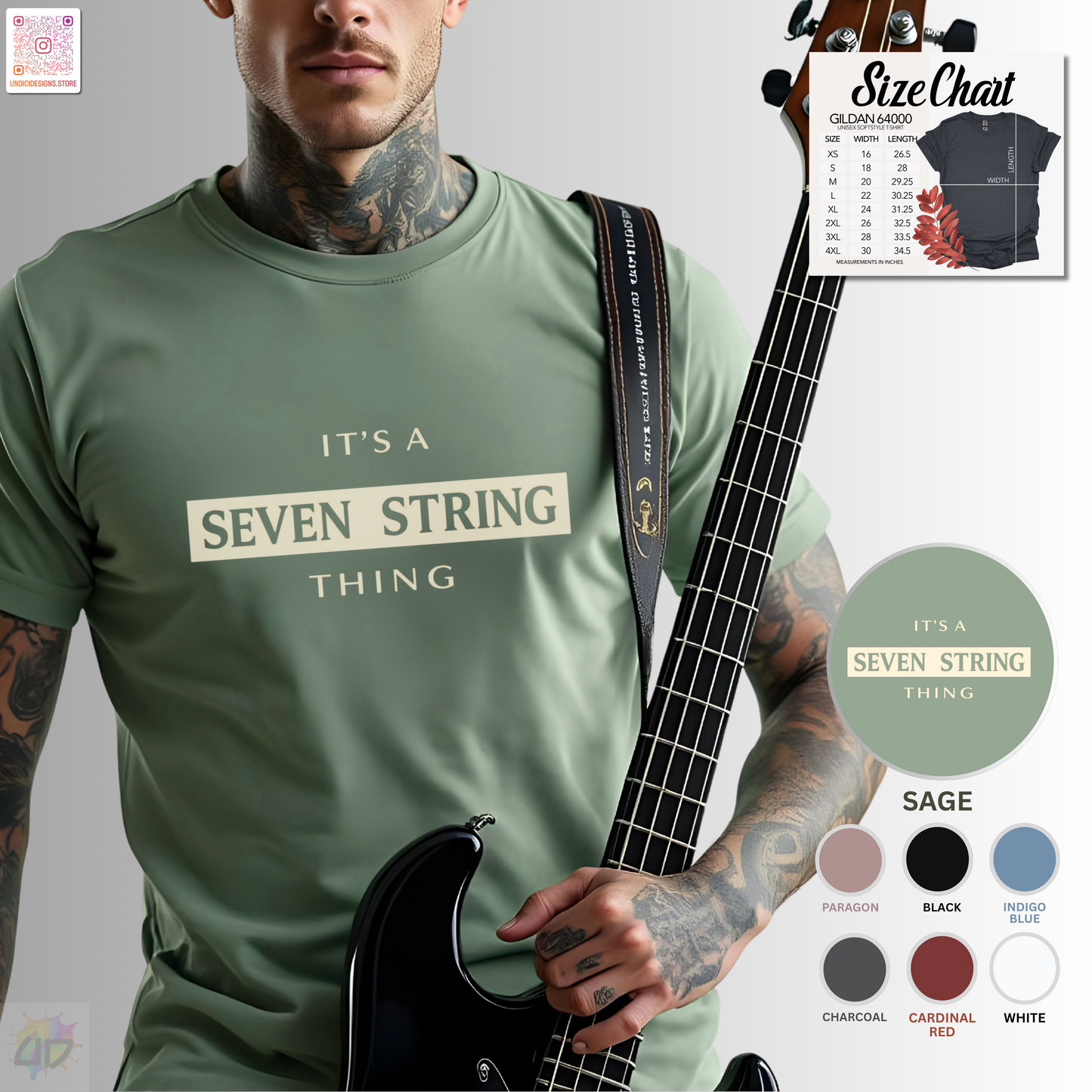 "It's a seven-string thing" with single highlight graphic tee.