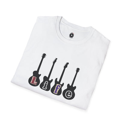 "Life" in four white guitar silhouettes