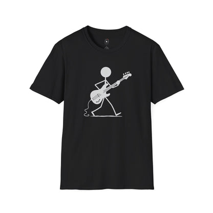 stick figure walking and playing bass