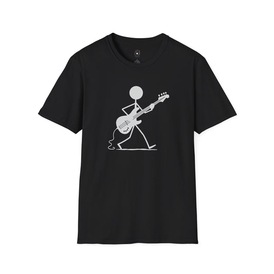 stick figure walking and playing bass