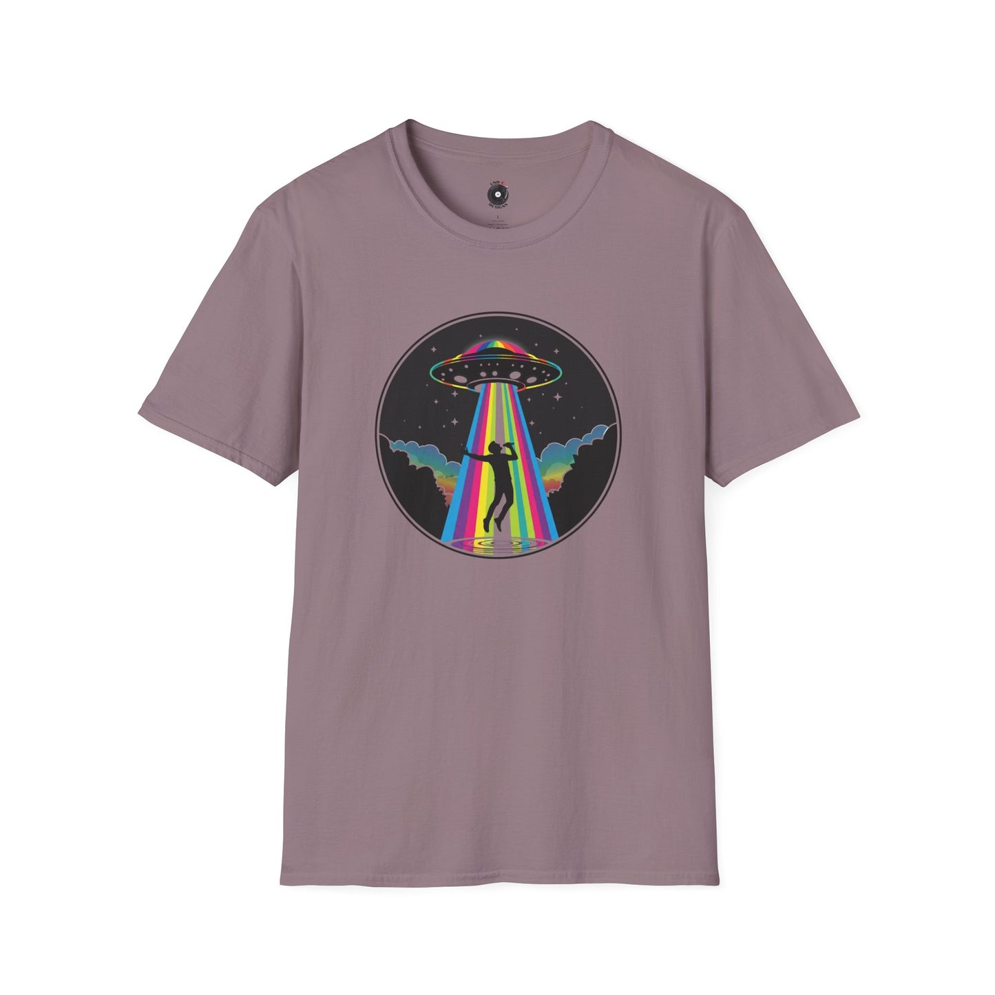 Singer Being Beamed up by a Colorful Beam Graphic Tee.