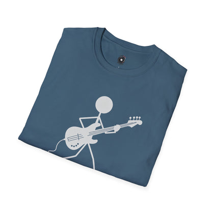 stick figure walking and playing bass